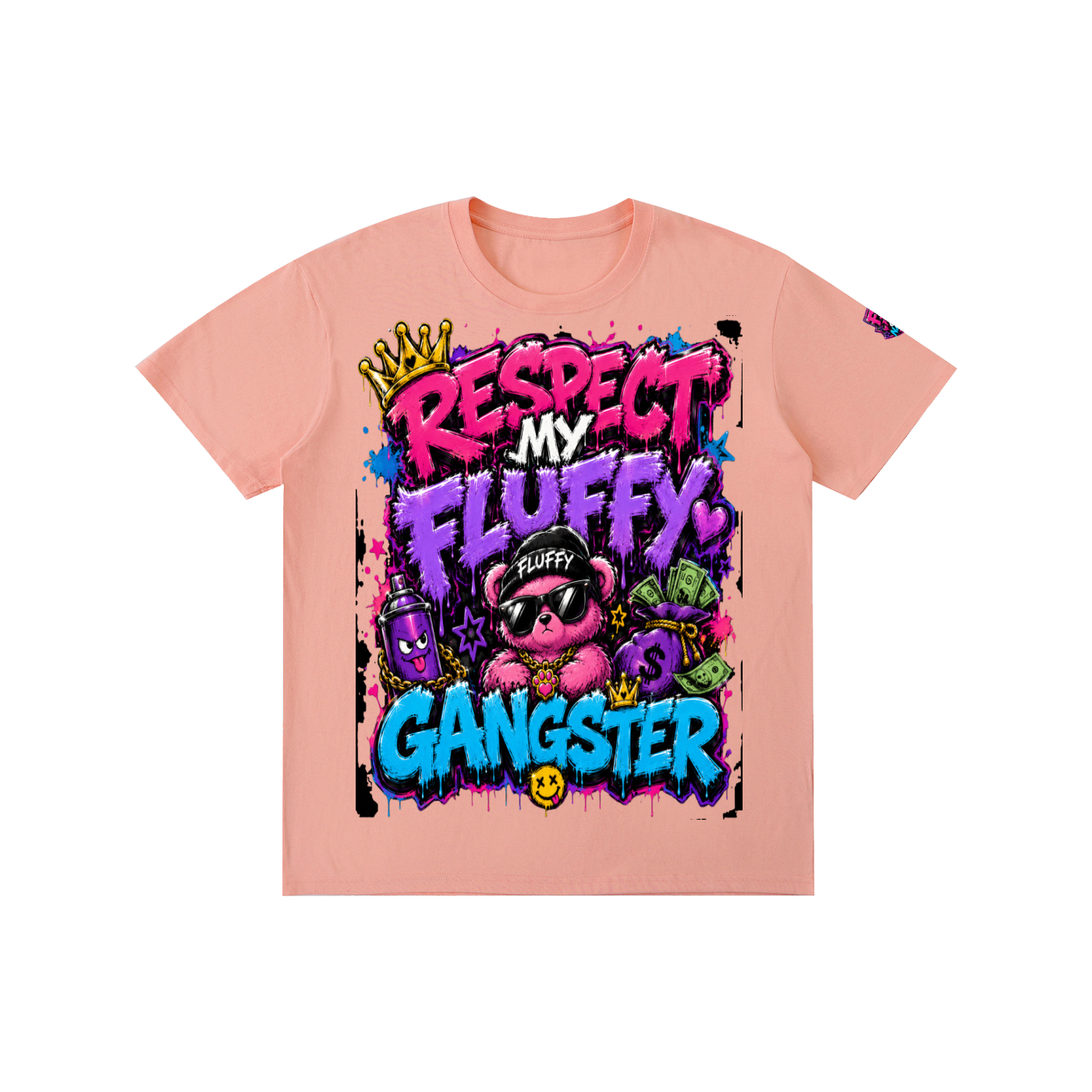 Pure Cotton Unisex T-Shirt w/ Custom Graphic Design _ Repect My Fluffy_Front & FGN Logo_Left Sleeve