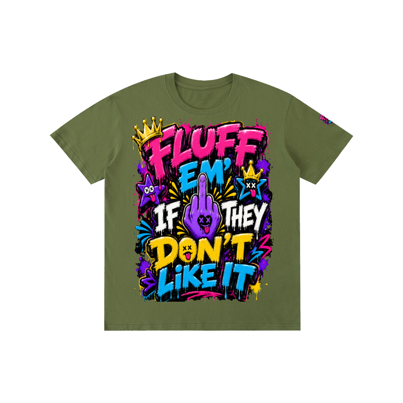Pure Cotton Unisex T-Shirt w/ Custom Graphic Design _Fluff Em_Front & FGN Logo on Left Sleeve