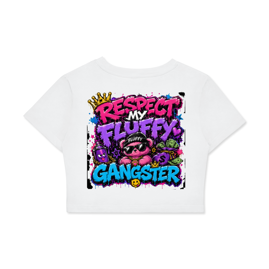 Fitted Crop Cotton T-Shirt w/ Custom Graphic Design_Respect My Fluffy_Back & FGN Logo_Front