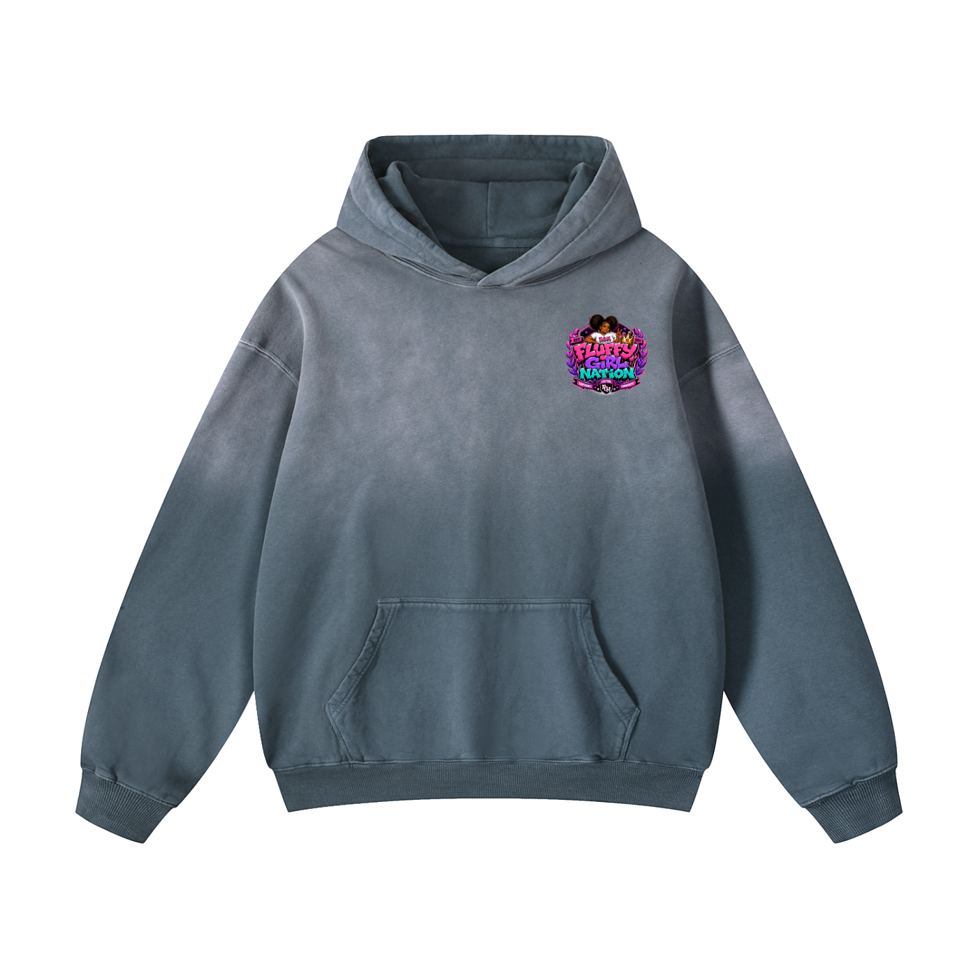 Heavyweight Sunfade Oversized Hoodie w/ Custom FGN Logo Front & Zero Fluffs Given Graphic Design Back