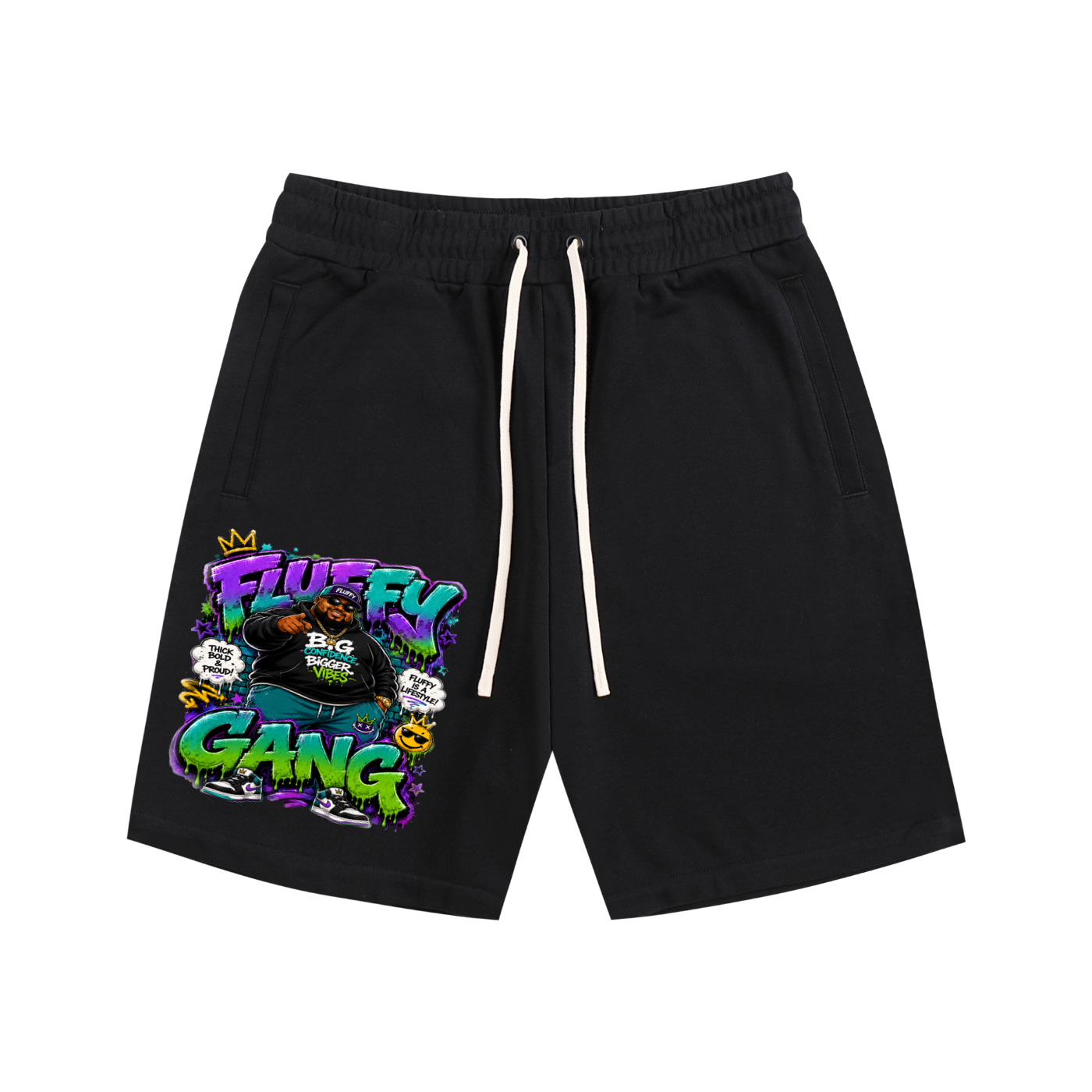 Essential Cotton Shorts w/ Custom Graphic Design_Fluffy Gang_Front