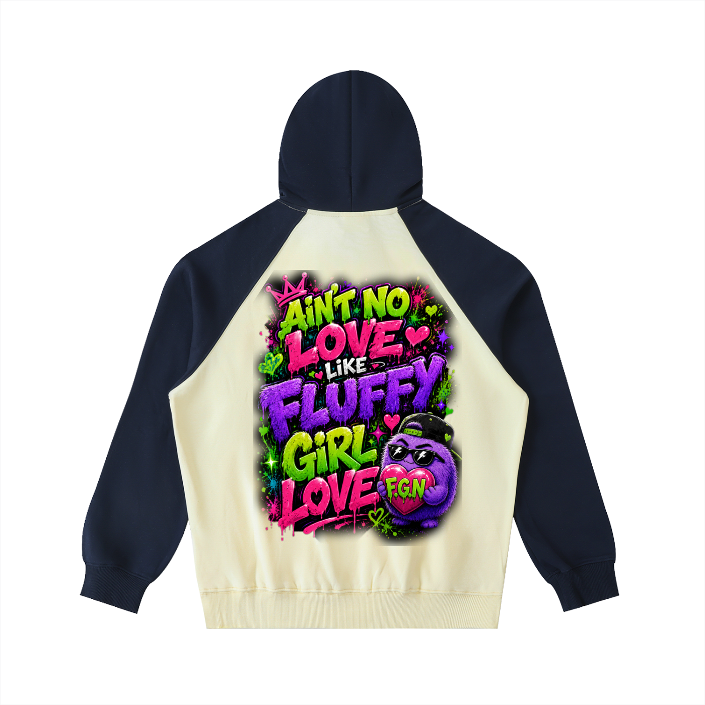 Color-Block Raglan Sleeve Hoodie w/ Custom Graphic Design_Ain't No Love_Back