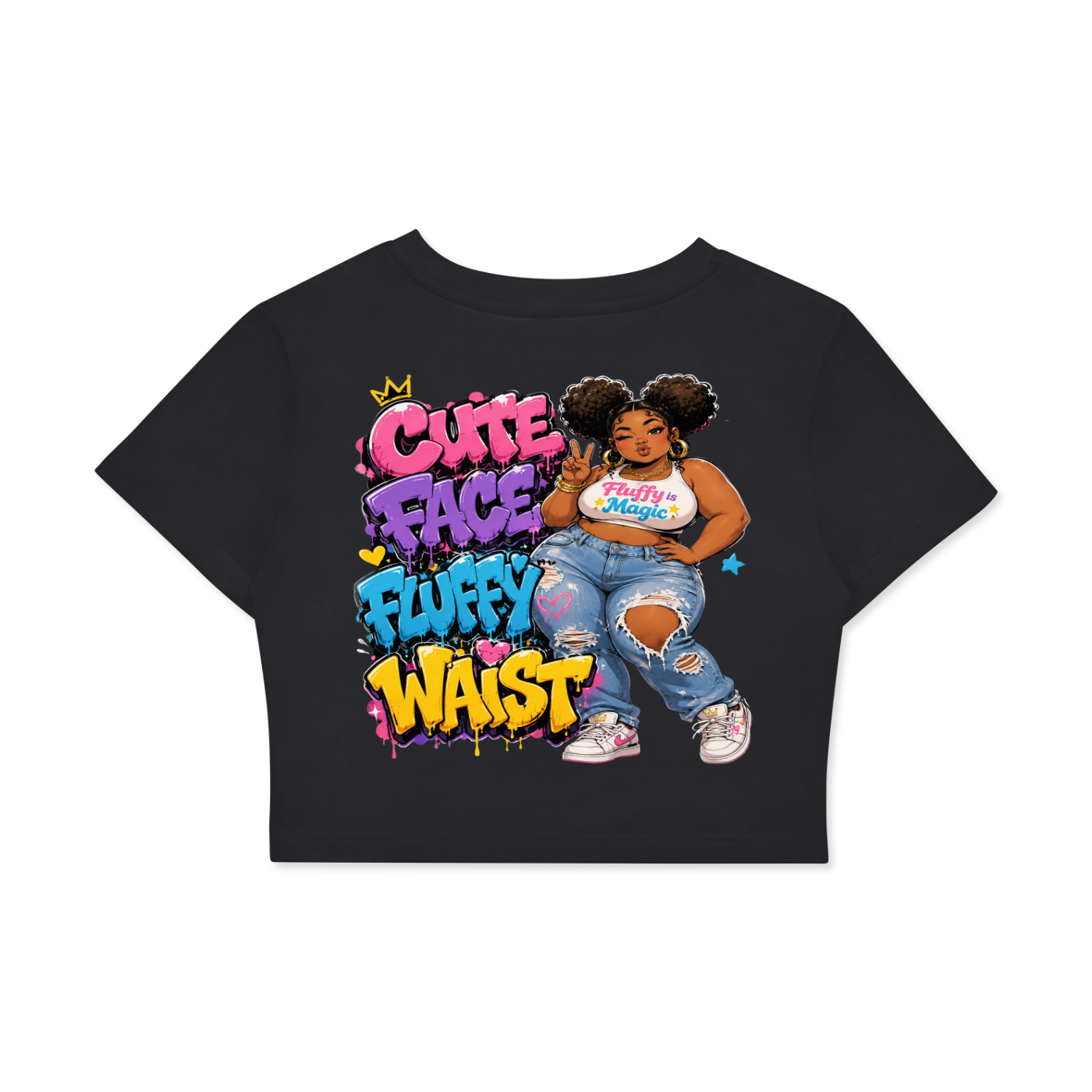 Fitted Crop Cotton T-Shirt w/ Custom Graphic Design_Cute Face_Back & FGN Logo_Front