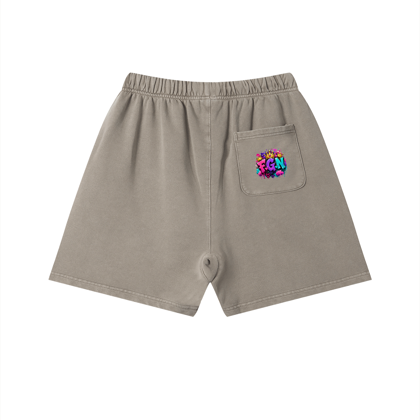 Unisex Vintage Wash Cotton Shorts w/ Custom Graphic Design_Heavy on the Curves_Front & FGN Logo_Back Pocket