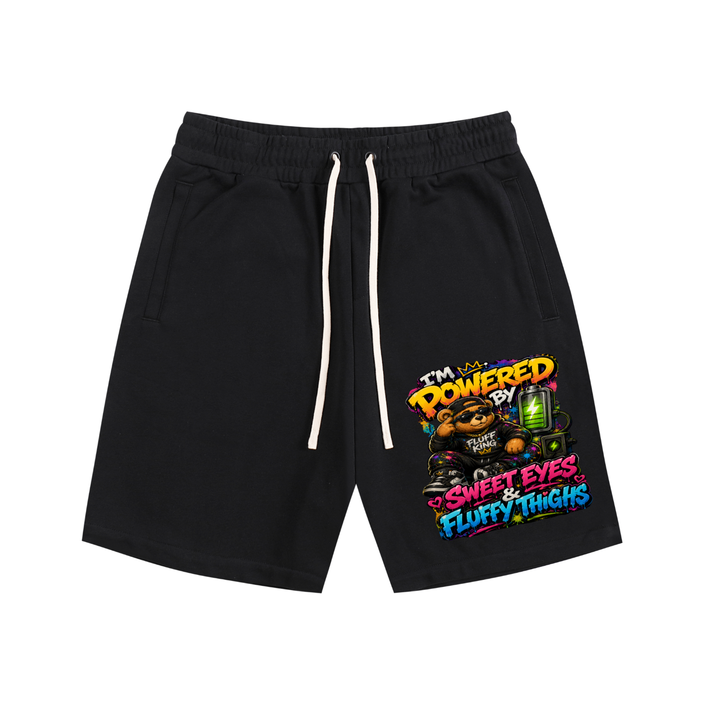 Essential Cotton Shorts w/ Custom Graphic Design_I'm Powered By_Front