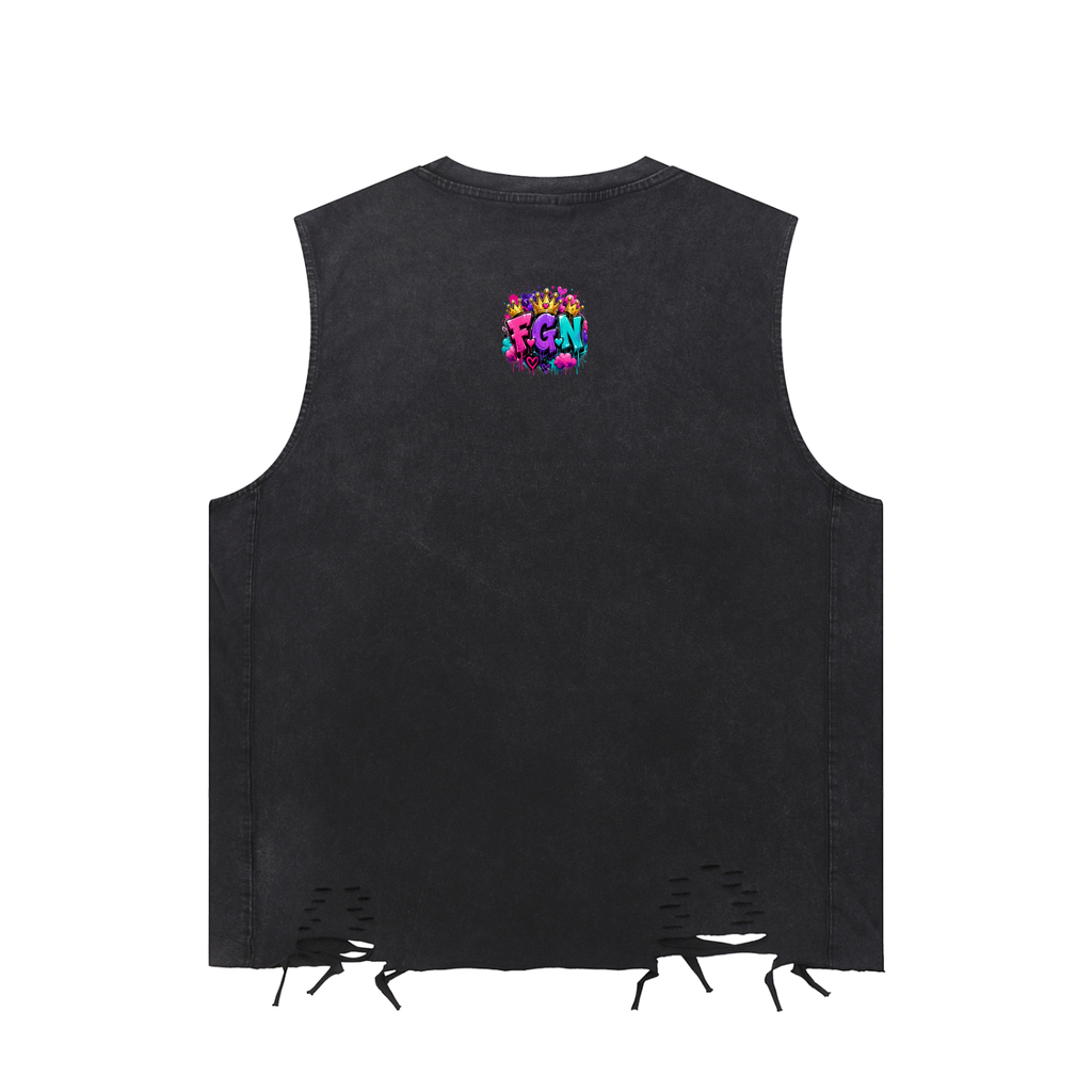 Snow Washed Raw-Hem Tank Top w/Custom FGN Logo Back  & Only Real Men...Graphic Design Front
