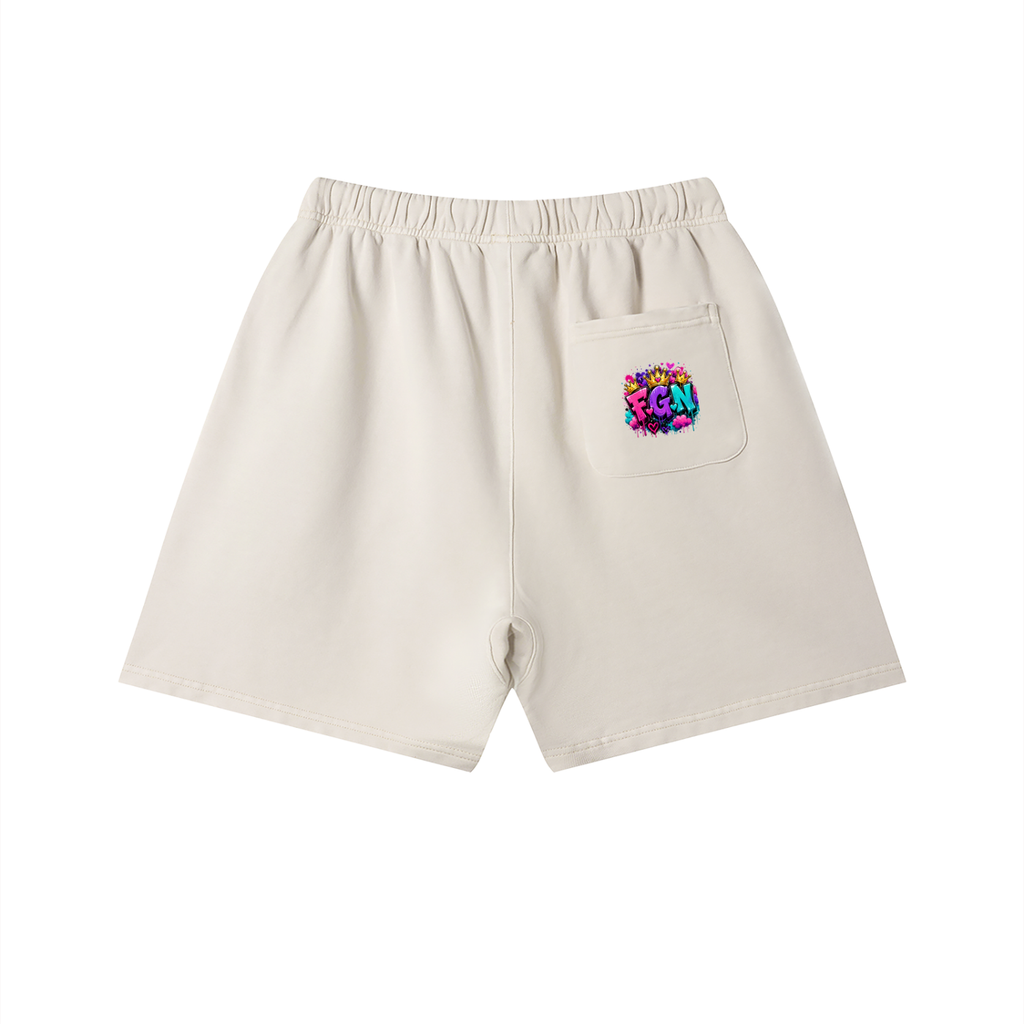 Unisex Vintage Wash Cotton Shorts w/ Custom Graphic Design_Heavy on the Curves_Front & FGN Logo_Back Pocket