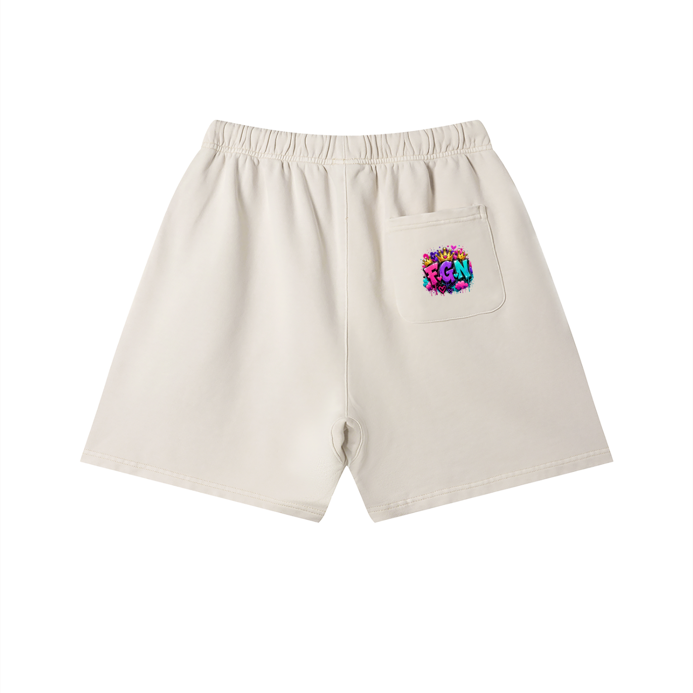 Unisex Vintage Wash Cotton Shorts w/ Custom Graphic Design_Heavy on the Curves_Front & FGN Logo_Back Pocket