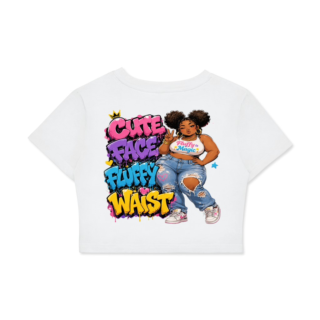 Fitted Crop Cotton T-Shirt w/ Custom Graphic Design_Cute Face_Back & FGN Logo_Front