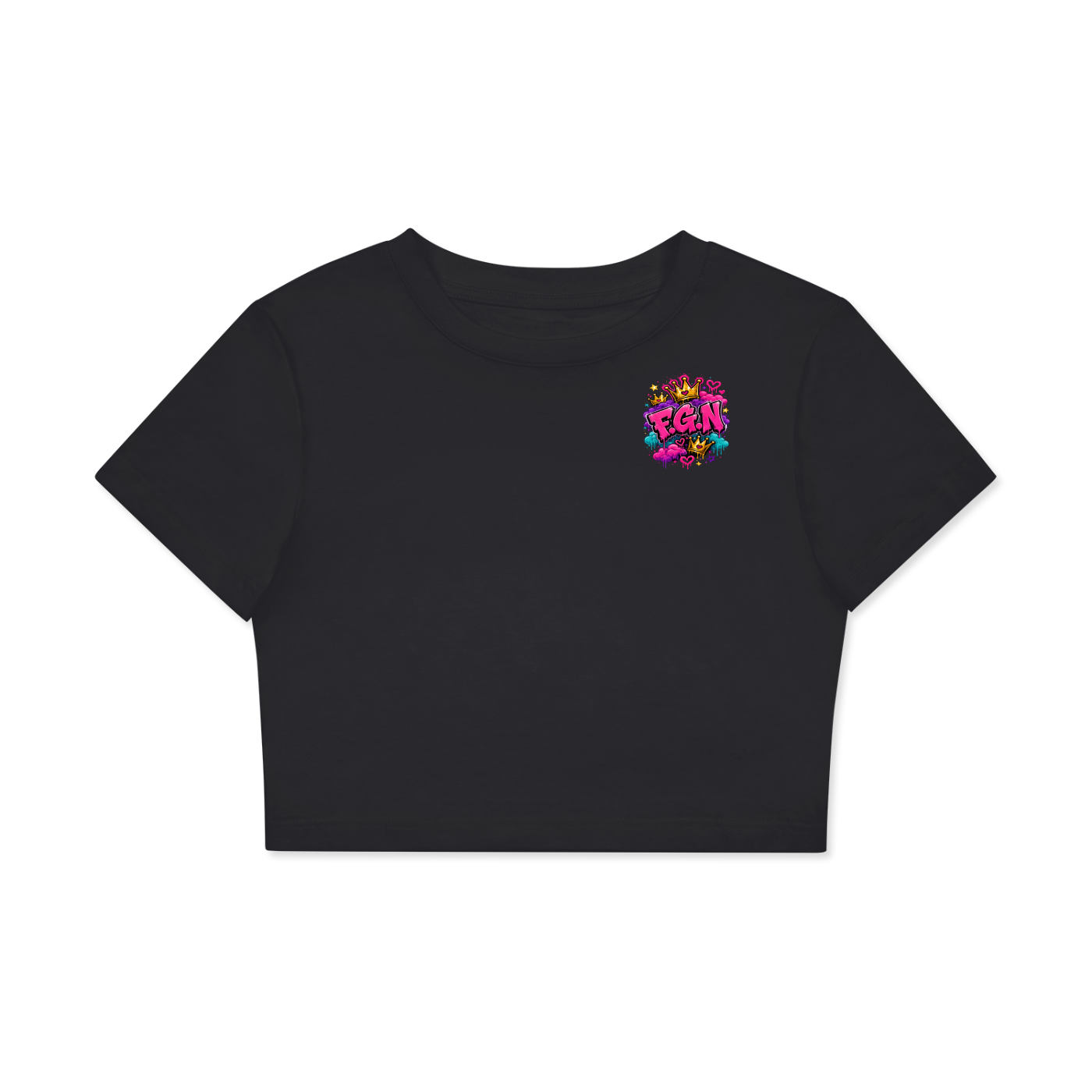 Fitted Crop Cotton T-Shirt w/ Custom FGN Logo-Front & K.M.F Graphic Design Back