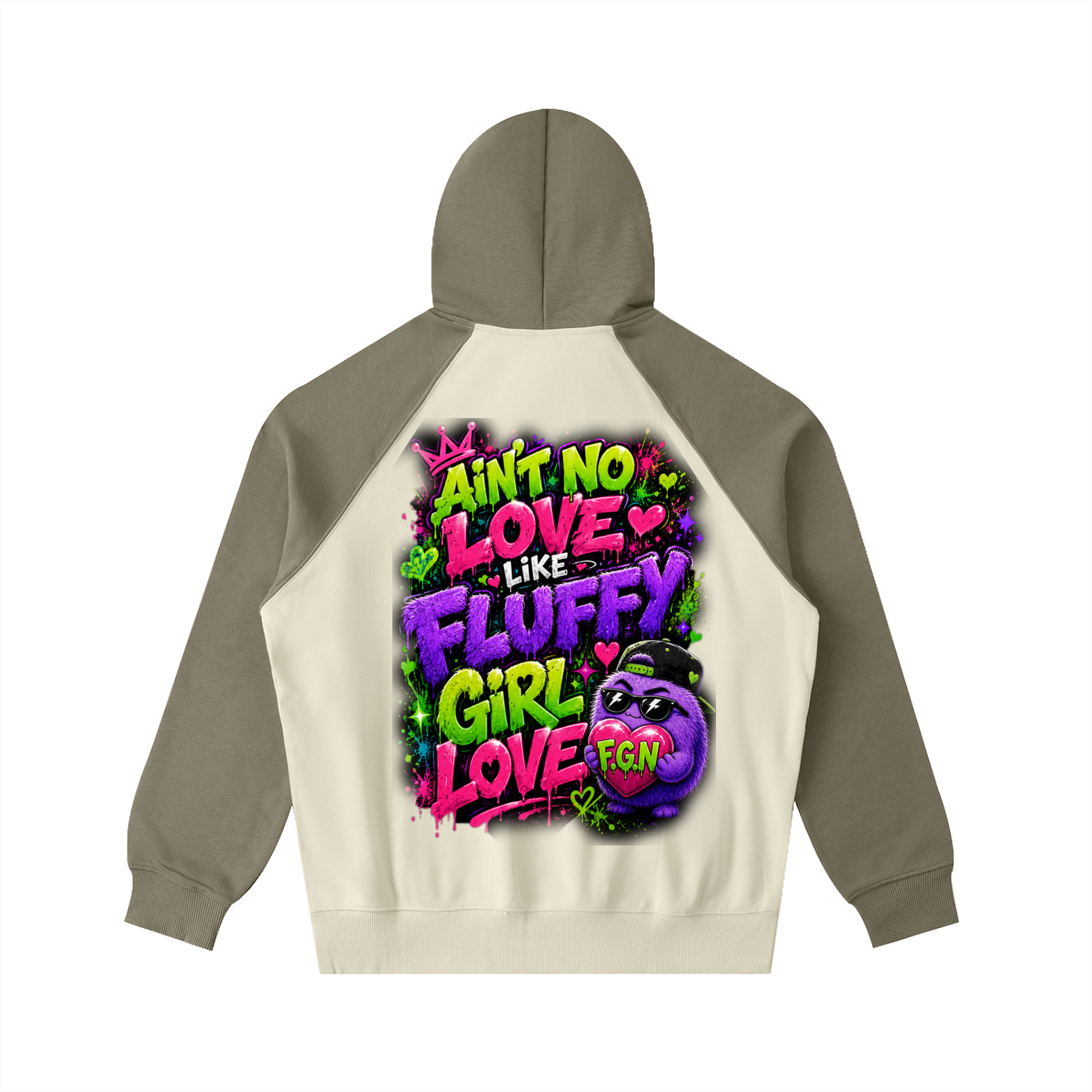 Color-Block Raglan Sleeve Hoodie w/ Custom Graphic Design_Ain't No Love_Back