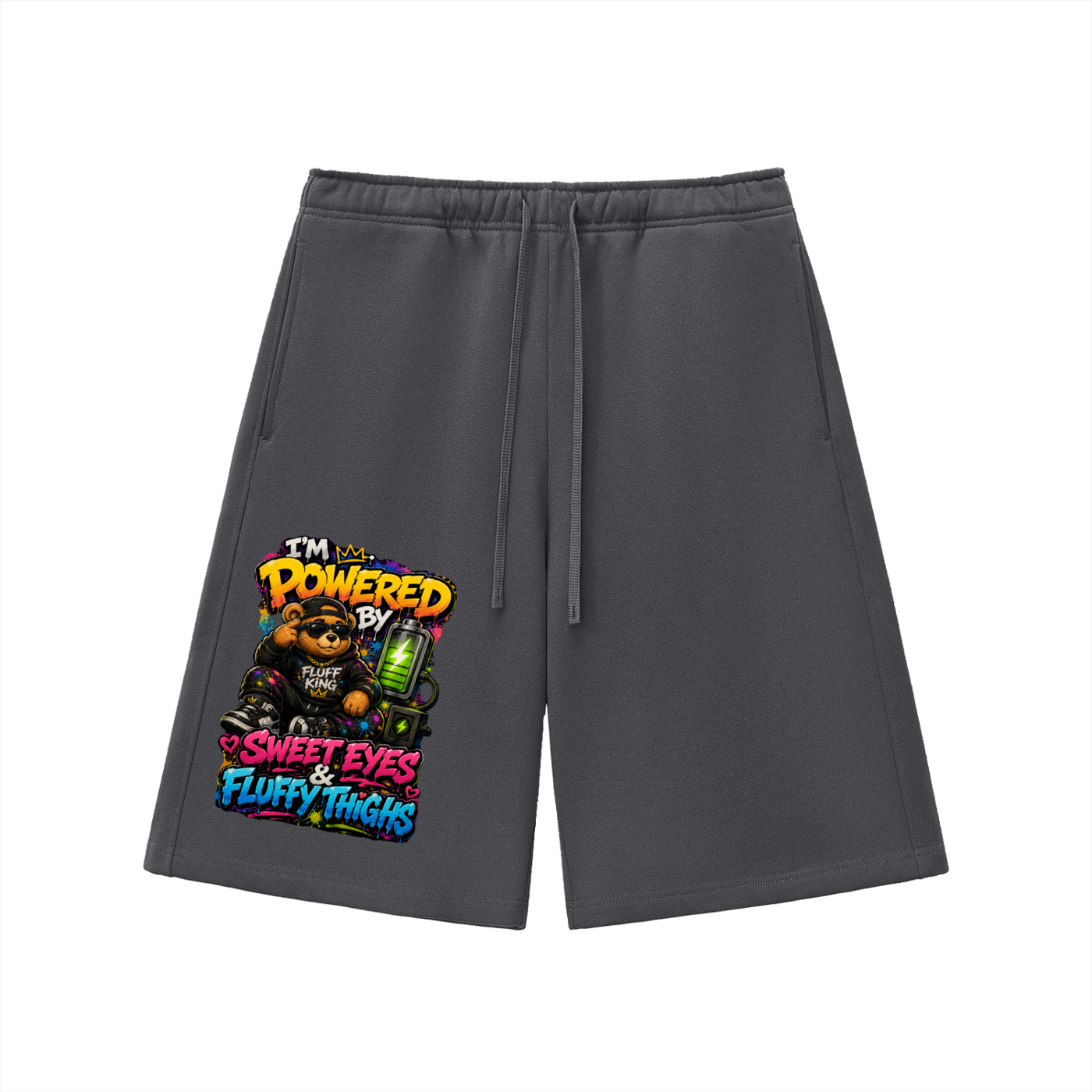Essential Heavyweight Fleece Shorts w/ Custom Graphic Design_I'm Powered By_Front