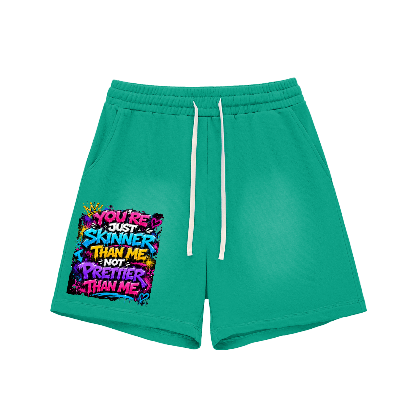 Sun Fade Raw Edge Cotton Shorts w/ Custom Graphic Design -You're Skinnier Than Me_Front