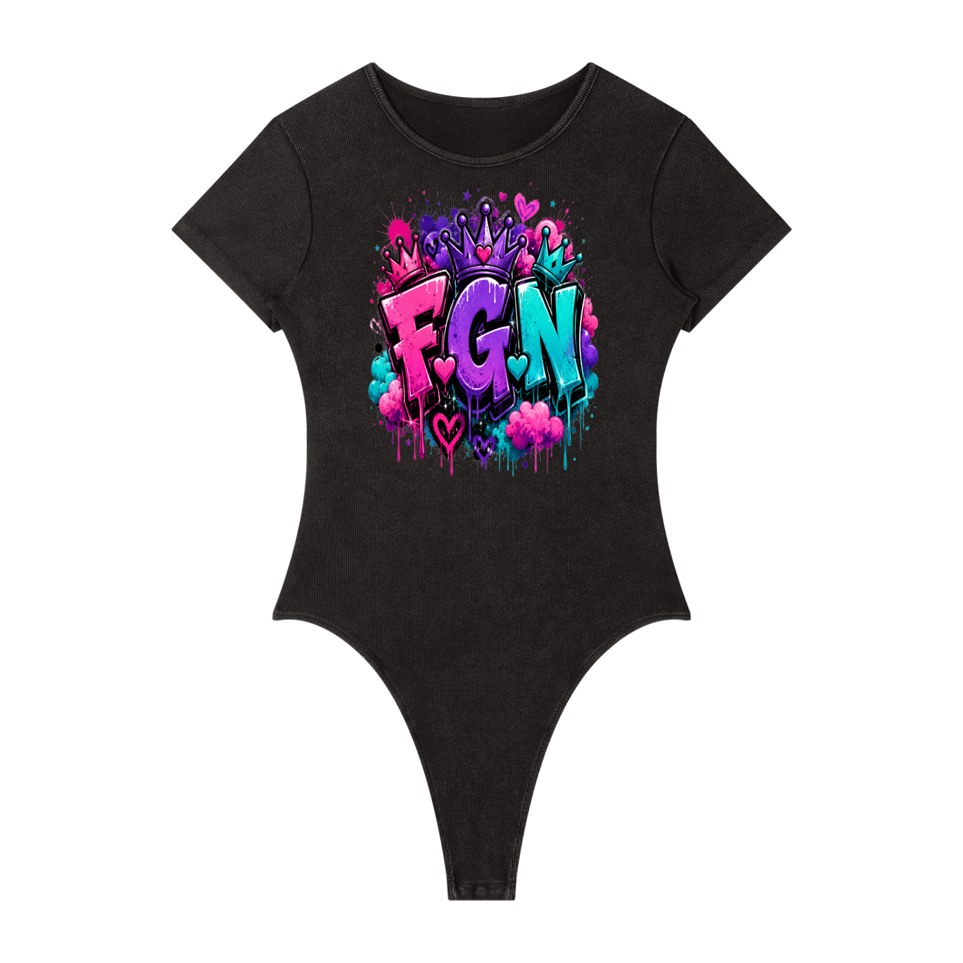 Women's Mineral Wash Crewneck Bodysuit w/ Custom FGN Graphic Design Logo Front