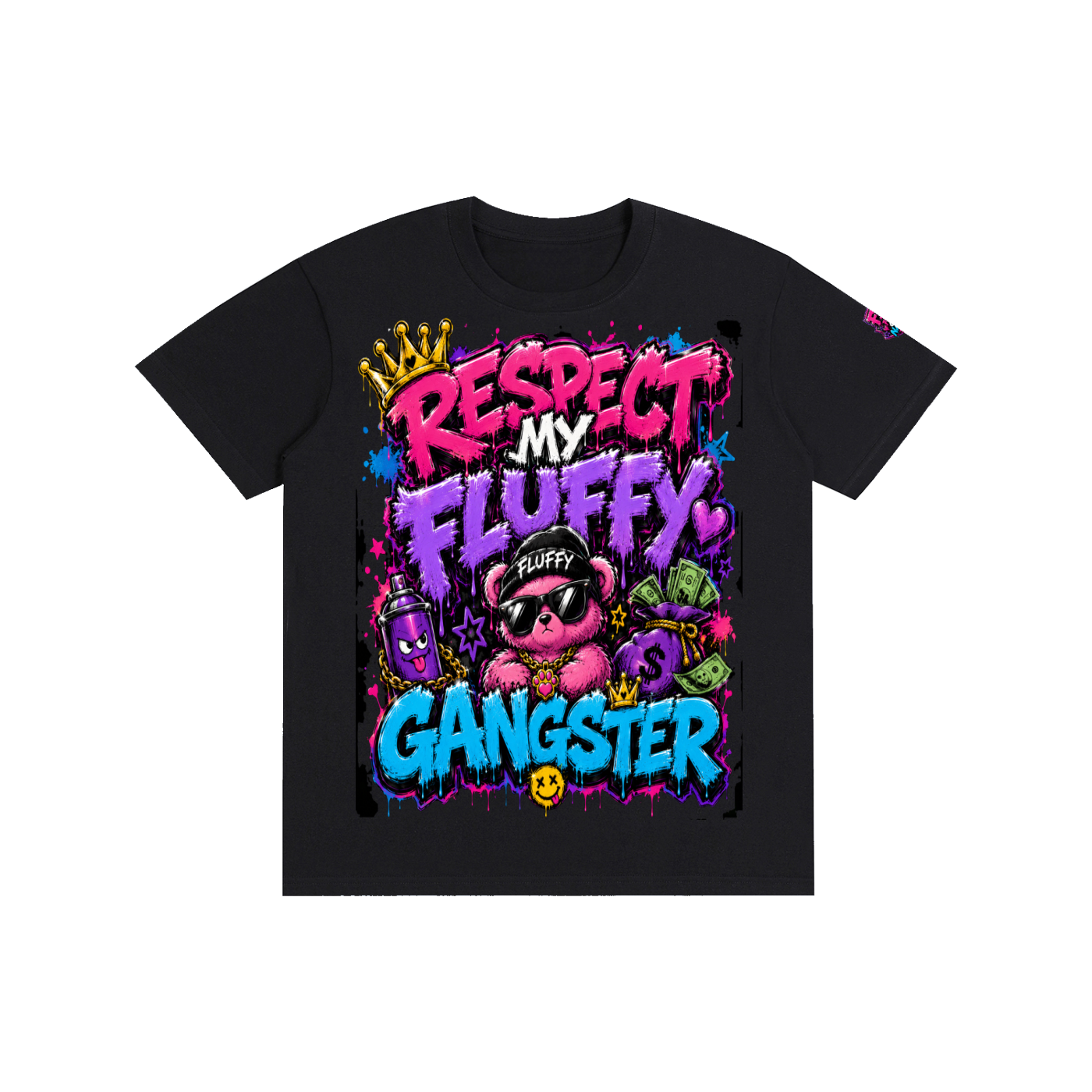 Pure Cotton Unisex T-Shirt w/ Custom Graphic Design _ Repect My Fluffy_Front & FGN Logo_Left Sleeve