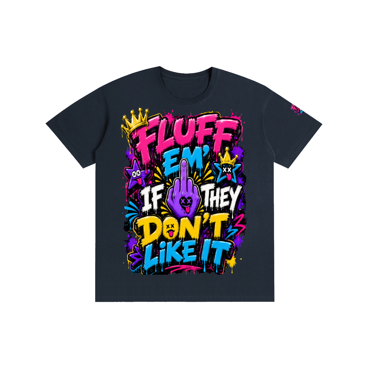 Pure Cotton Unisex T-Shirt w/Custom FGN Logo-Left Sleeve & Graphic Design Front-Fluff Em'