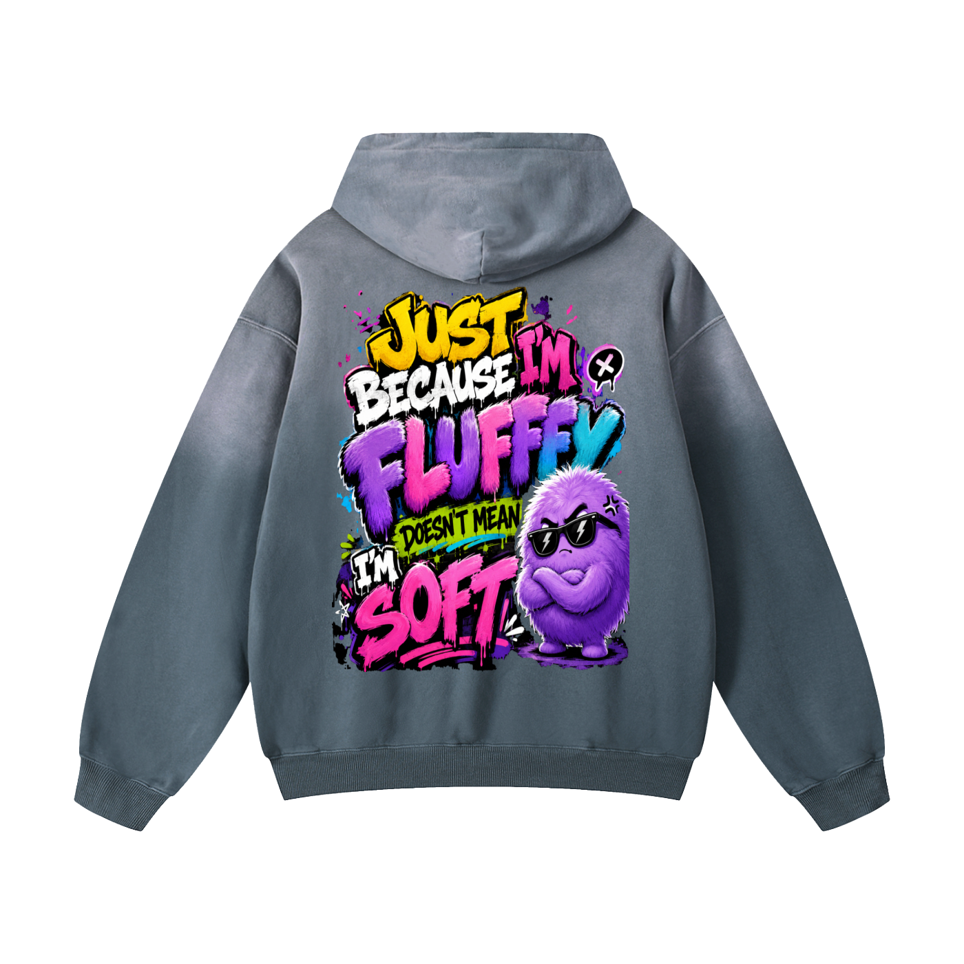 Heavyweight Sunfade Oversized Hoodie w/ Custom FGN Logo Front & Just Because I'm Fluffy Graphic Design Back