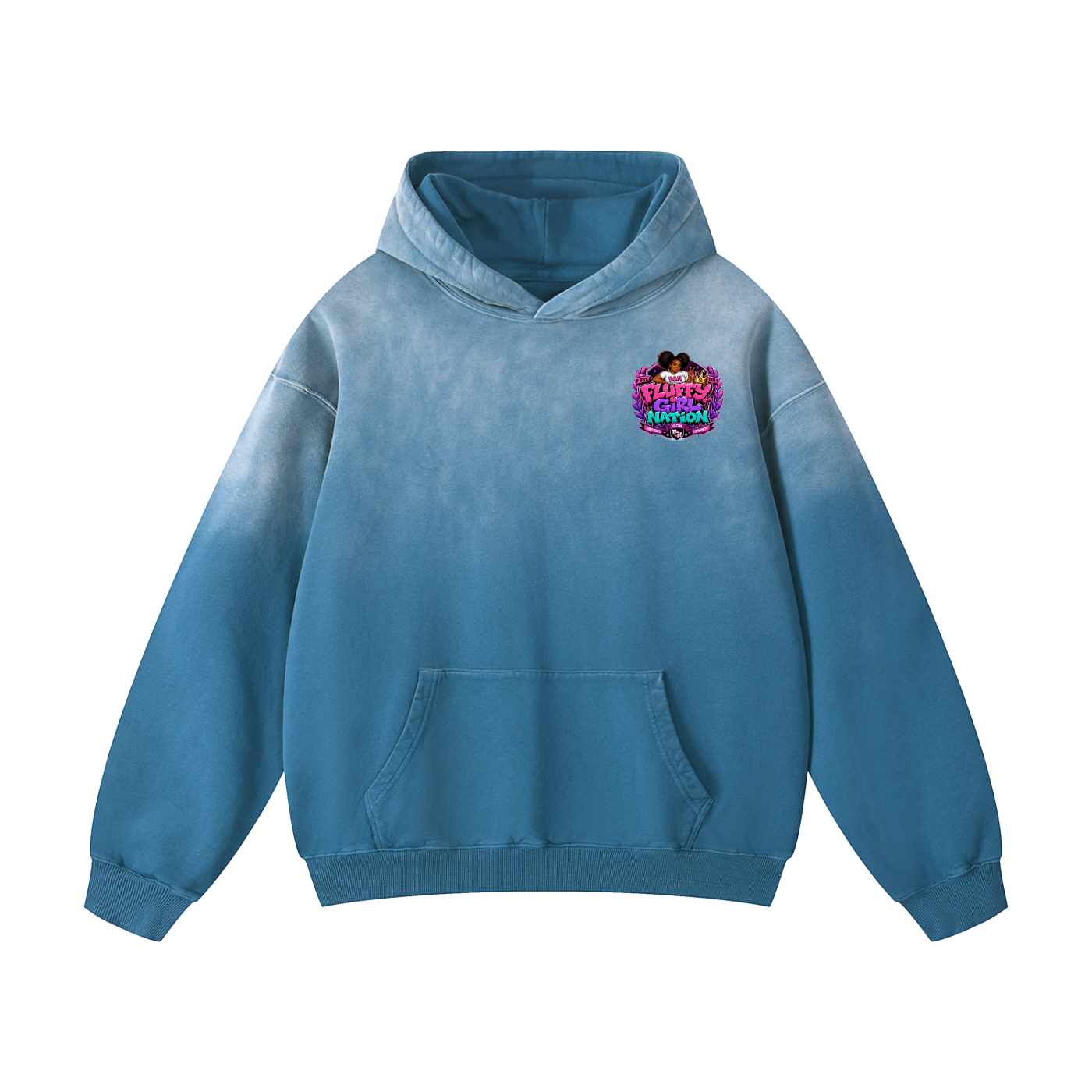 Heavyweight Sunfade Oversized Hoodie w/ Custom FGN Logo Front & Zero Fluffs Given Graphic Design Back