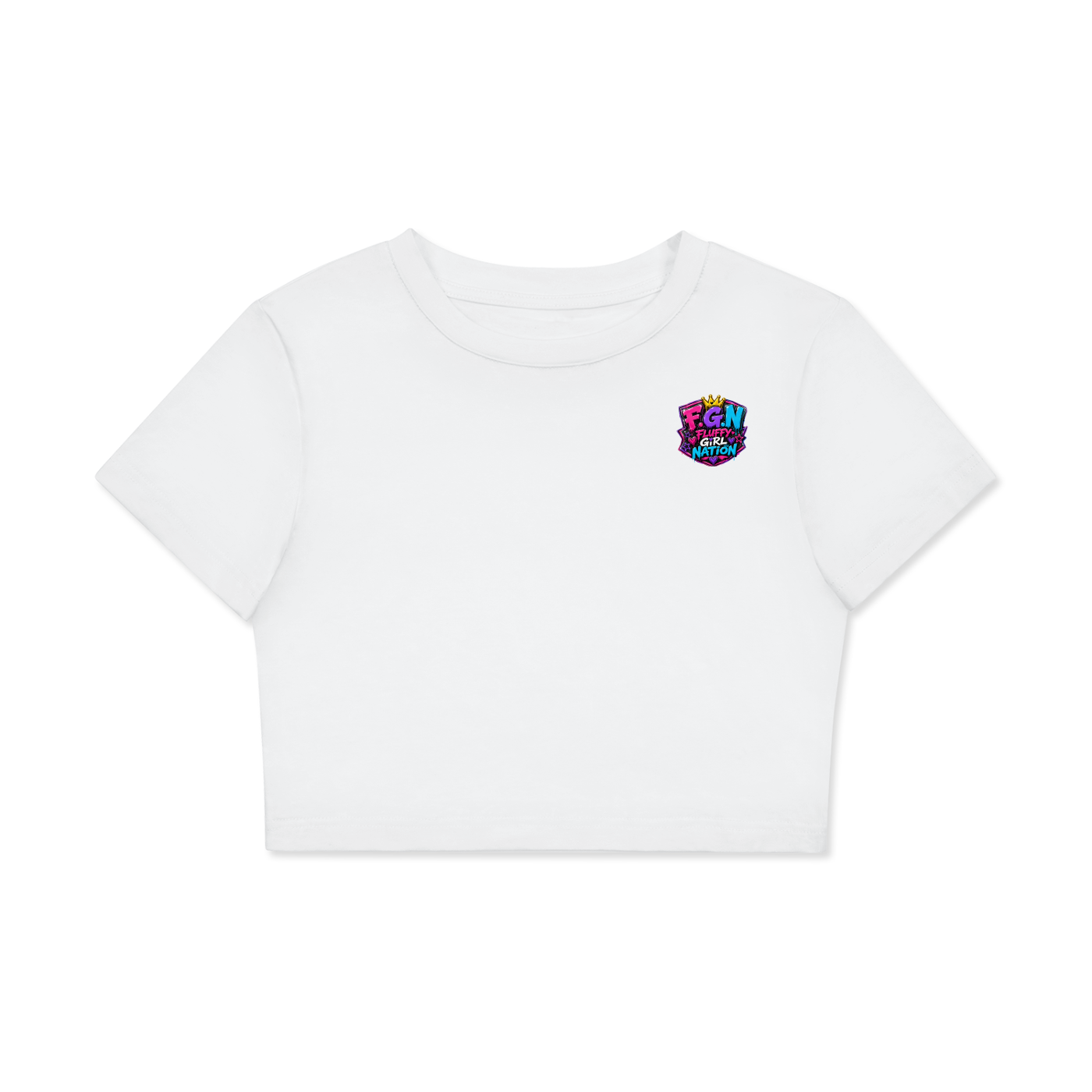 Fitted Crop Cotton T-Shirt w/ Custom Graphic Design_Respect My Fluffy_Back & FGN Logo_Front