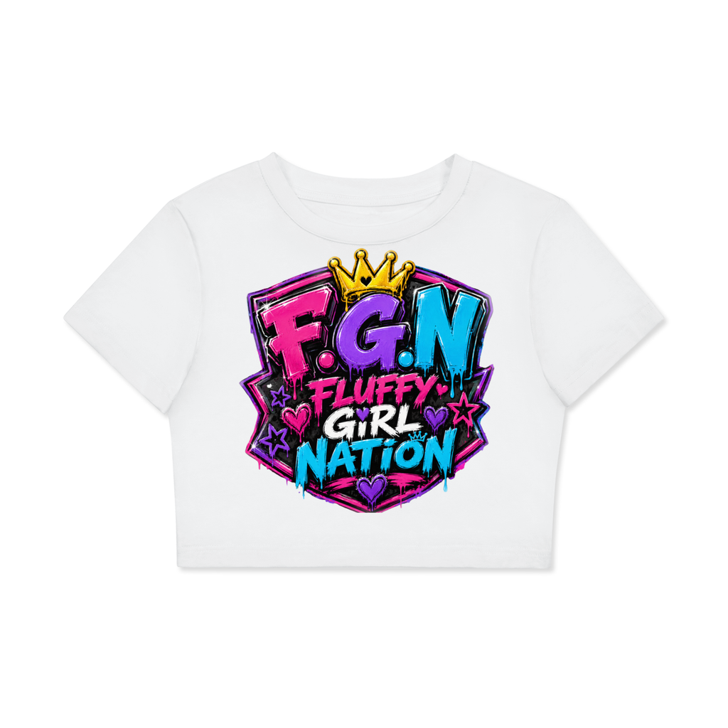 Fitted Crop Cotton T-Shirt w/ Custom FGN Logo Badge Graphic Design Front & Back