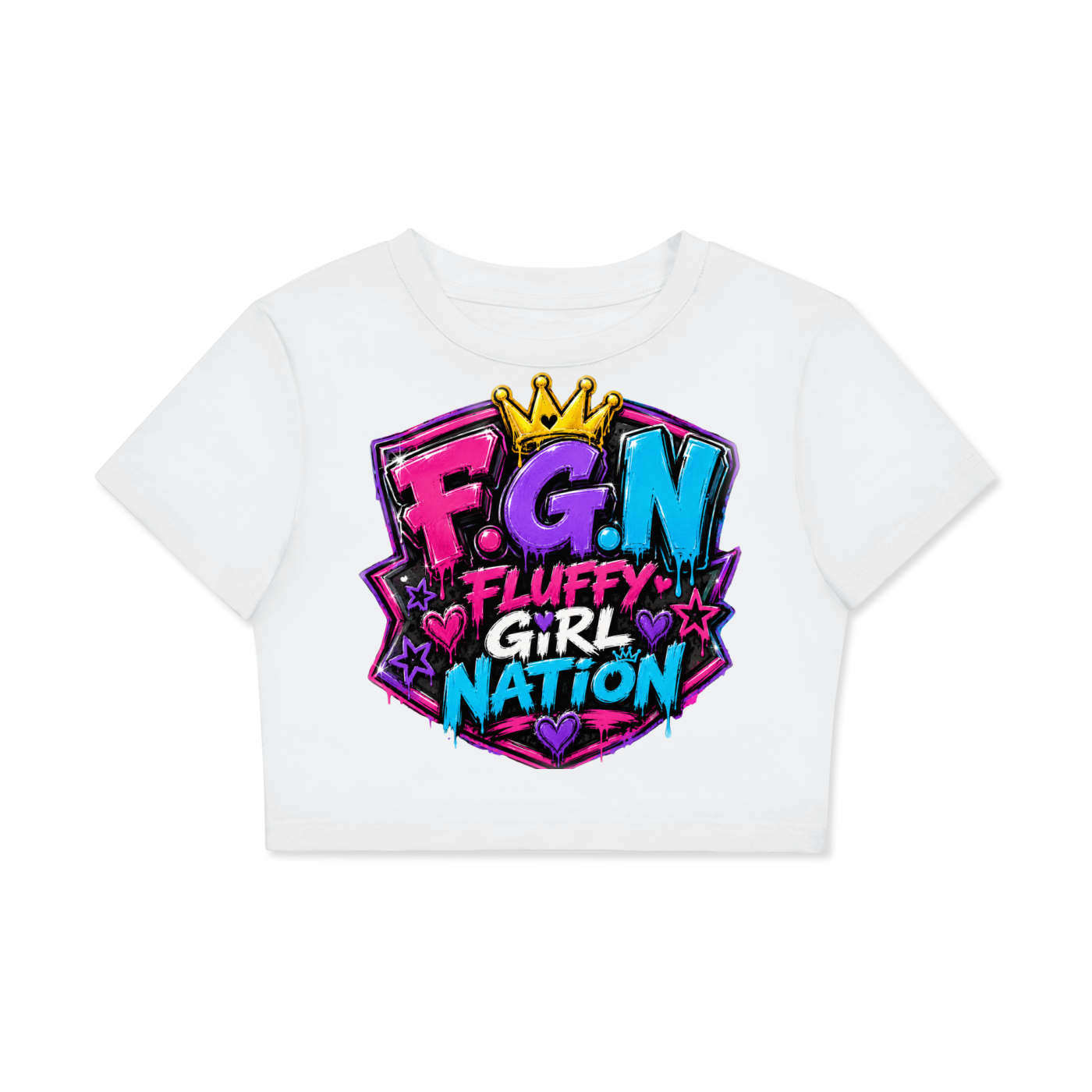 Fitted Crop Cotton T-Shirt w/ Custom FGN Logo Badge Graphic Design Front & Back
