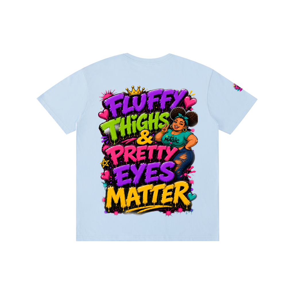 Pure Cotton Unisex T-Shirt w/Custom Graphic Design_Fluffy Thighs Matter_Back & FGN Logo _Right Sleeve